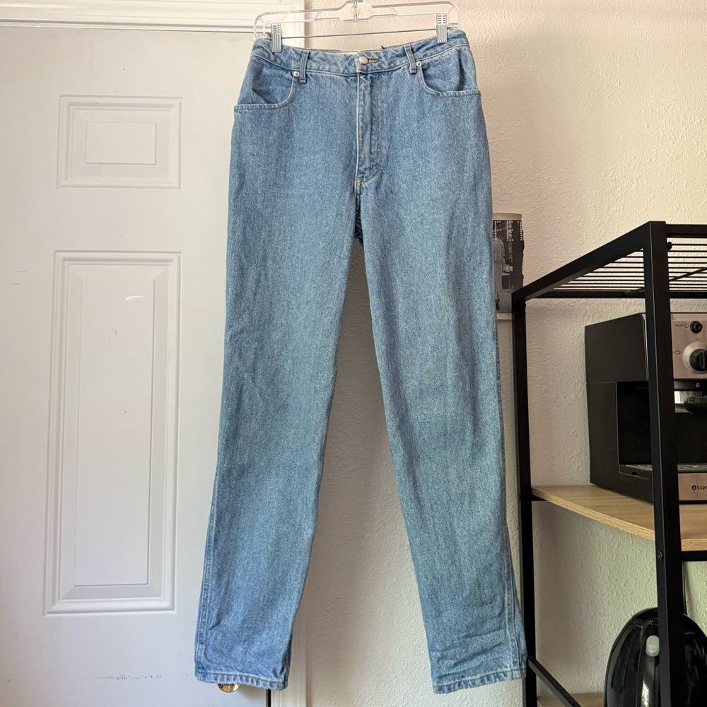 ECKHAUS LATTA blue stone wash slim leg cropped tapered jeans